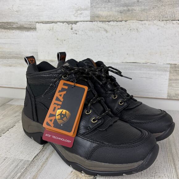 Ariat mens 9.5 terrain hiking ankle boot black leather new lace up - Picture 1 of 8